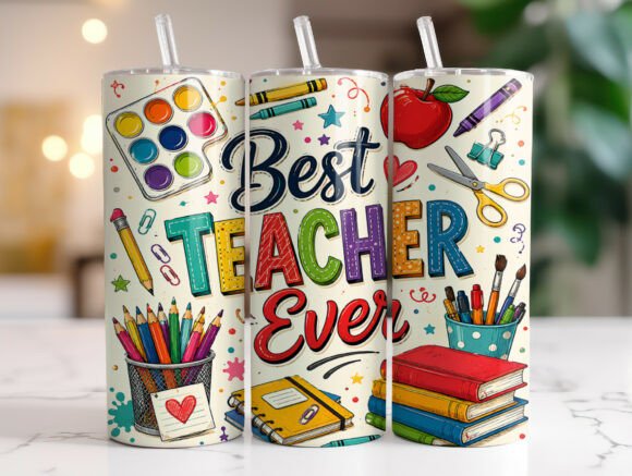 Best Teacher Ever 20oz Tumbler Wrap PNG