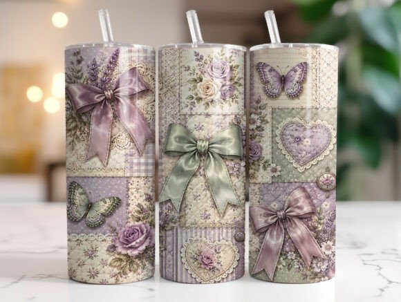 Coquette Patchwork Bow Floral Tumbler