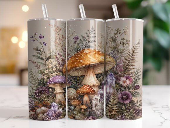 Cottagecore Mushroom Crystal Tumbler PNG