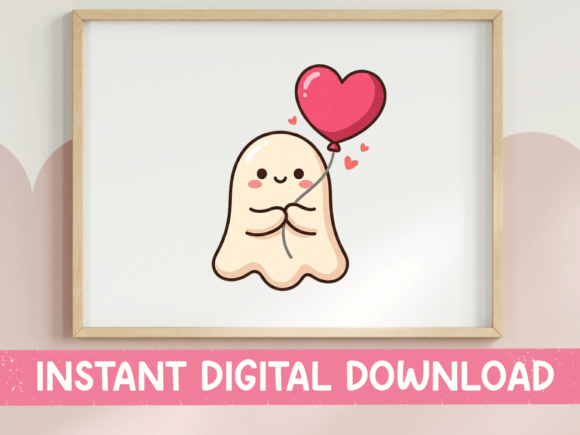 Cute Ghost Heart Balloon Kawaii SVG