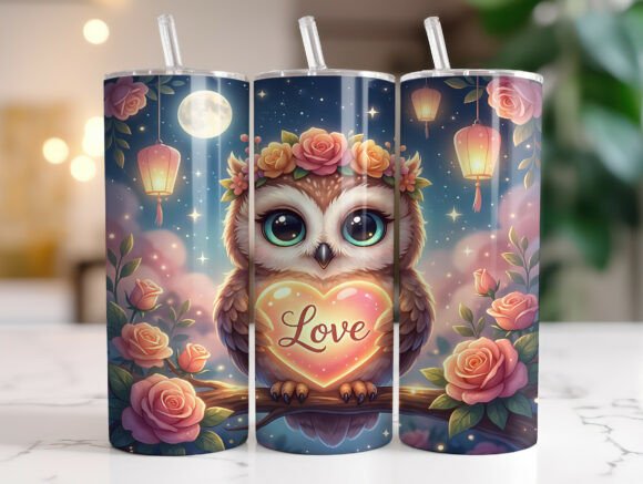 Cute Owl Heart Valentine Tumbler Wrap