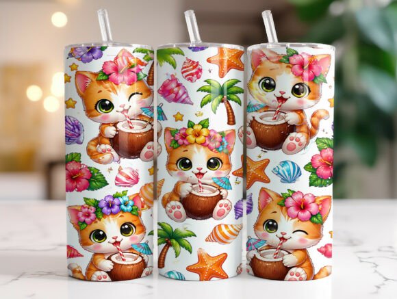 Cute Tropical Cat 20oz Tumbler Wrap PNG