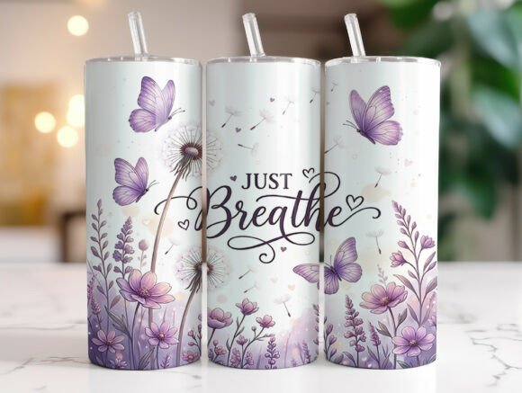 Dandelion Just Breathe Butterfly Tumbler