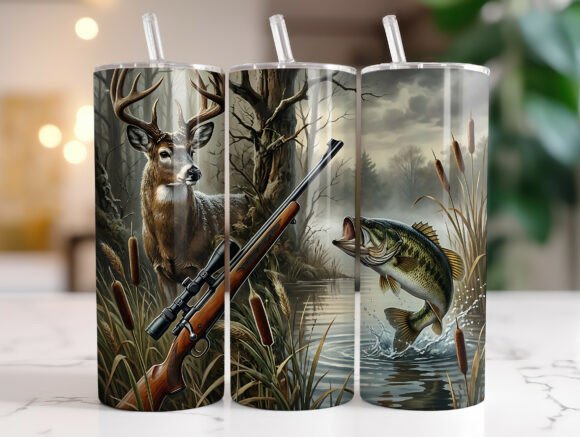 Deer Hunting Fishing 20oz Tumbler Wrap