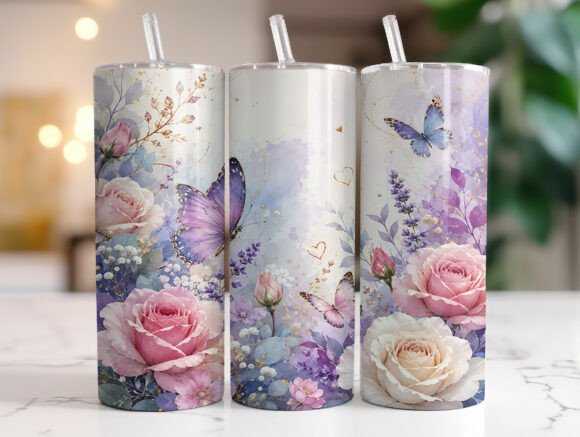 Dreamy Floral Butterfly 20oz Tumbler PNG