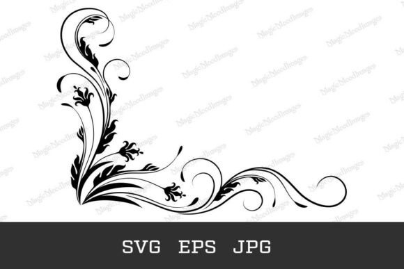 Floral Corner Ornament with Flowers. SVG