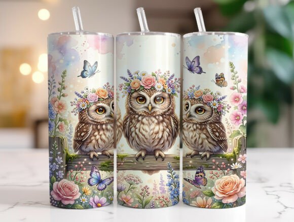 Floral Owl Butterfly 20oz Tumbler Wrap