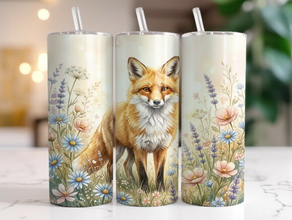 Fox and Spring Flowers 20oz Tumbler Wrap
