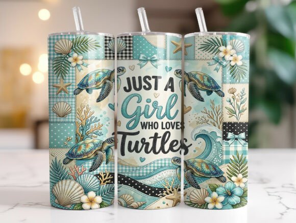 Girl Who Loves Turtles Tumbler Wrap PNG