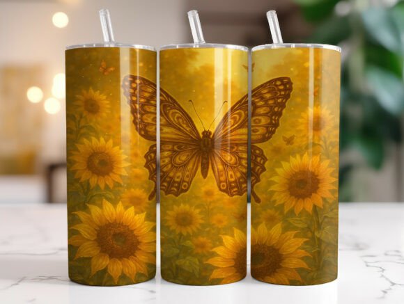 Golden Butterfly Sunflower Tumbler Wrap