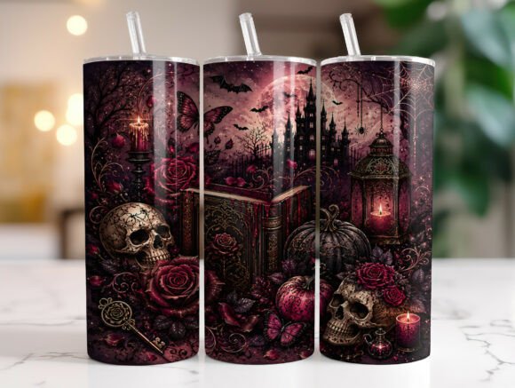 Gothic Skull Rose 20oz Tumbler Wrap PNG