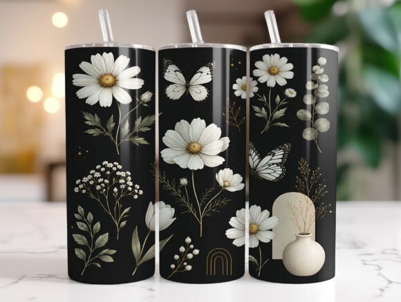Minimalist Daisy Floral 20oz Tumbler PNG