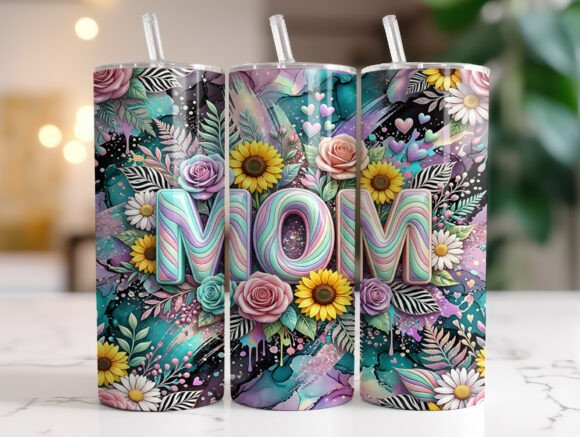 Mom Floral Pastel 20 Oz Tumbler Wrap PNG