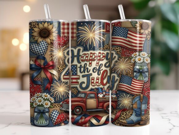 Patchwork Happy 4th of July Tumbler Wrap