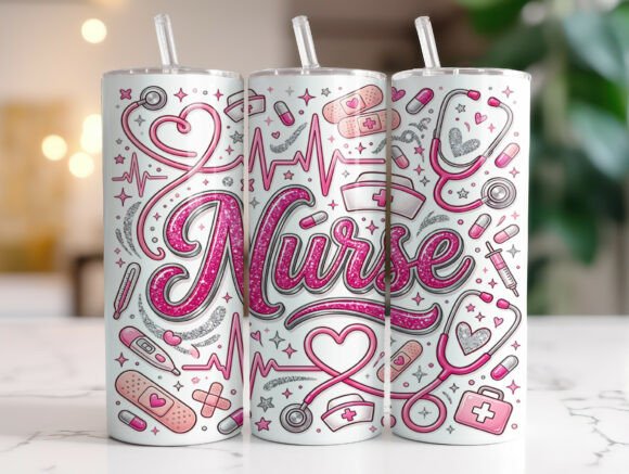 Pink Nurse Tumbler Wrap PNG Sublimation