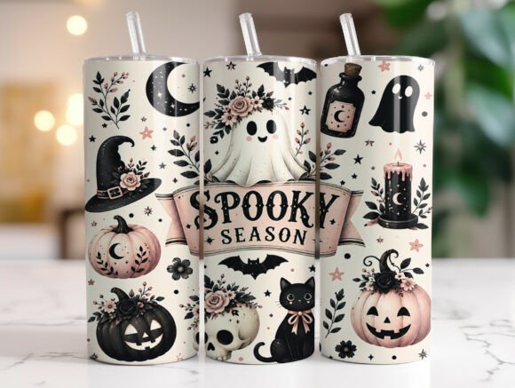 Pink Spooky Season Ghost Tumbler Wrap