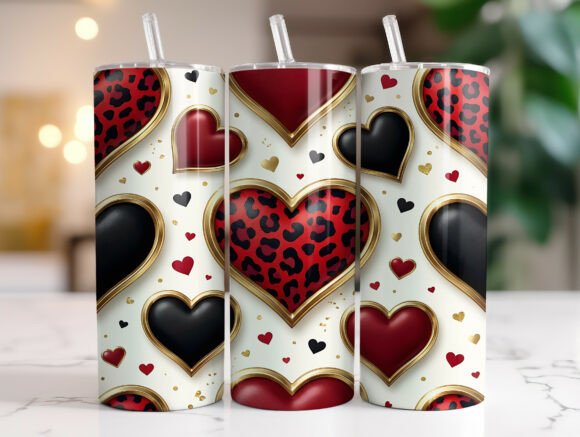 Red Black Gold Hearts Valentine Tumbler