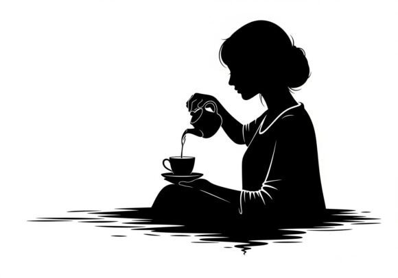 Silhouette Woman Pouring Tea into Cup