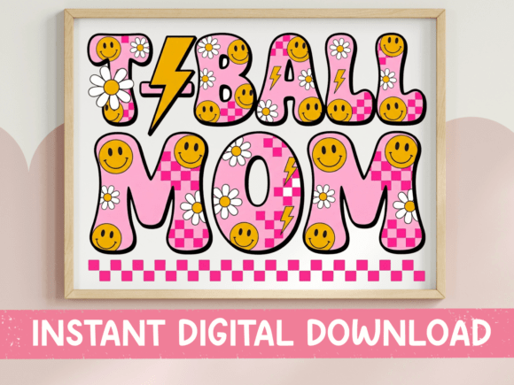 T-Ball Mom SVG PNG Pink Checker Pattern
