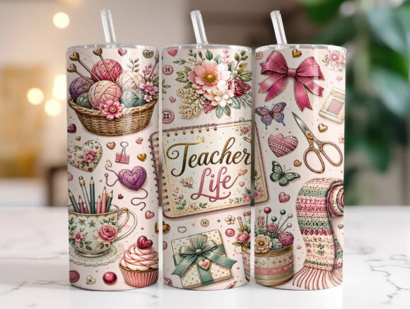 Teacher Life 20oz Tumbler Wrap PNG