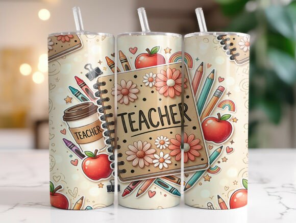 Teacher School Supplies Floral Tumbler