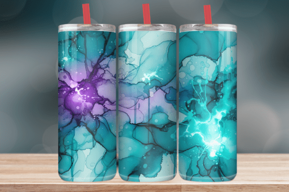 Teal Purple Alcohol Ink Art Tumbler Wrap