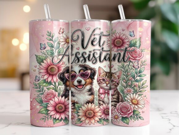 Vet Assistant Floral 20 Oz Tumbler Wrap