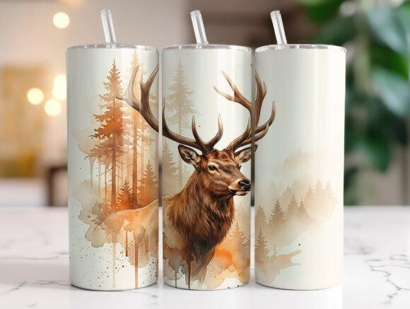 Watercolor Elk Deer 20 Oz Tumbler Wrap