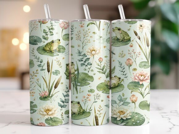 Watercolor Frog Floral 20oz Tumbler Wrap