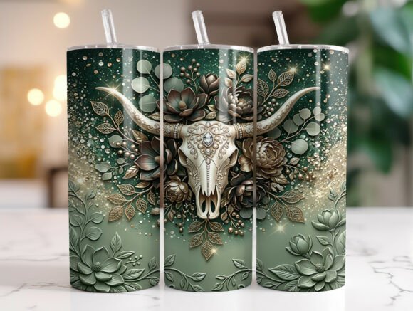 Western Bull Skull Floral Tumbler Wrap